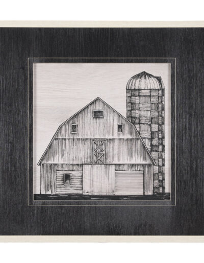 A monochromatic sketch of a barn by Mercana Studio
